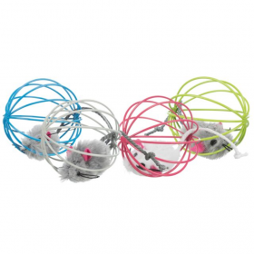 Котешка играчка Trixie Plush mouse in a wire ball мишка в сфера в различни цветове